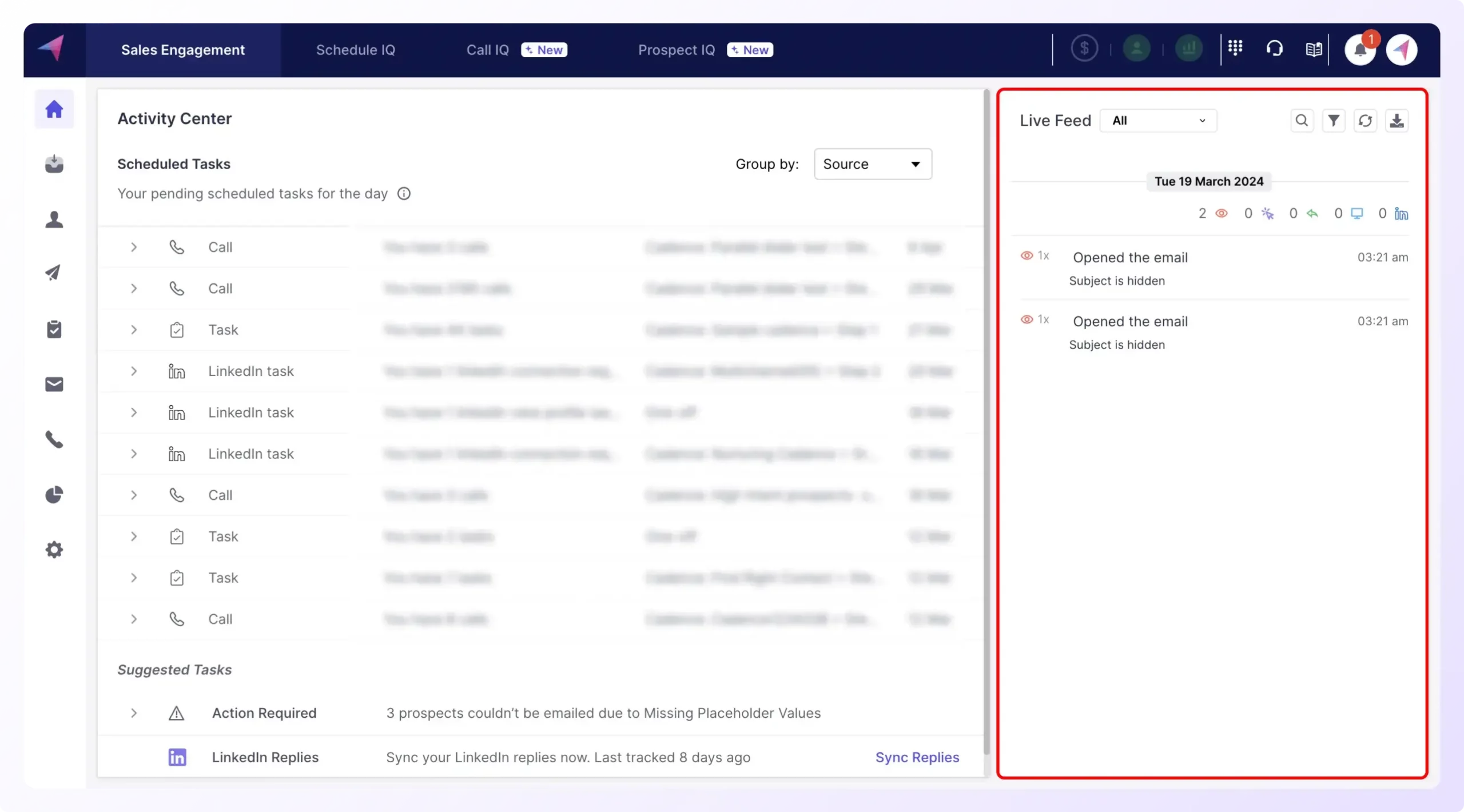 Screenshot of Klenty's Activity Center