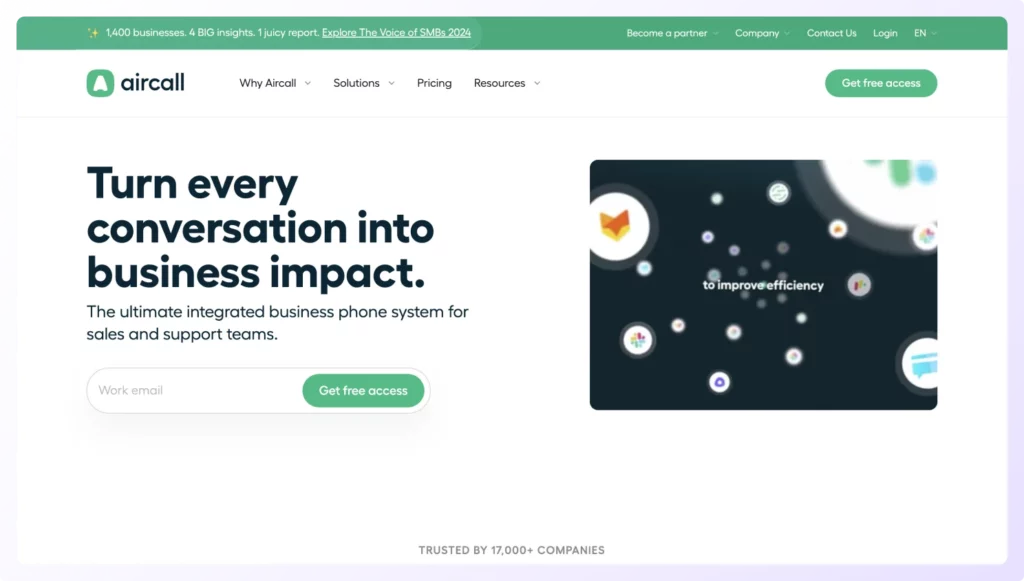 Aircall landing page