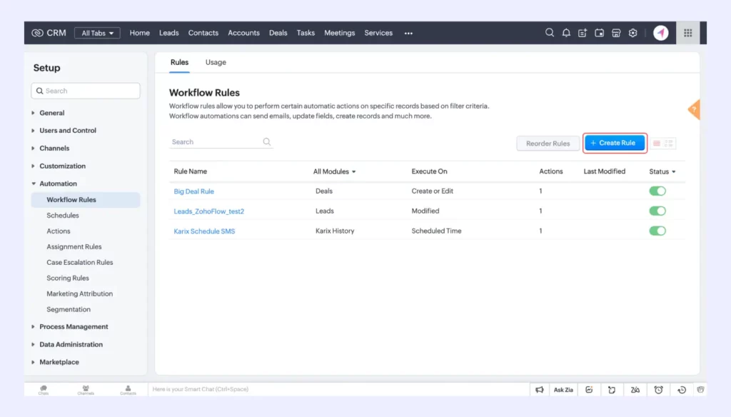 Automate workflows with Zoho CRM