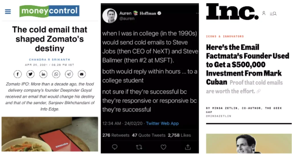 examples of entrepreneurial journeys that began with a cold email.