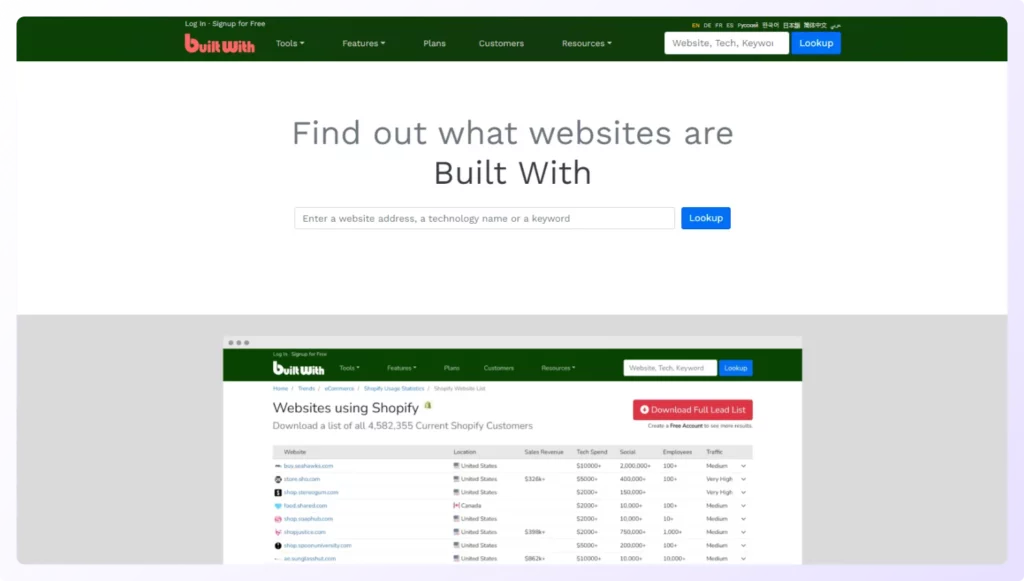 BuiltWith is a data enrichment software