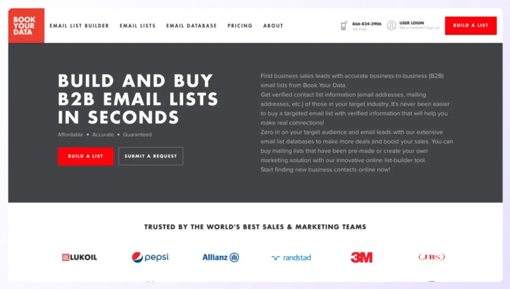 CMO email list provider Book Your Data landing page