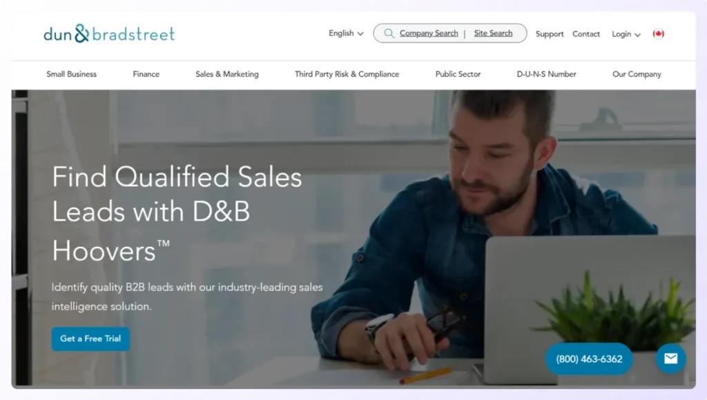 Landing Page of lead generation company Dun & Bradstreet