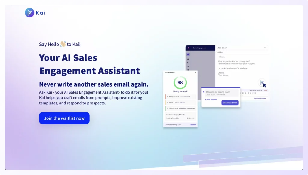kai ai writing tool to write cold emails