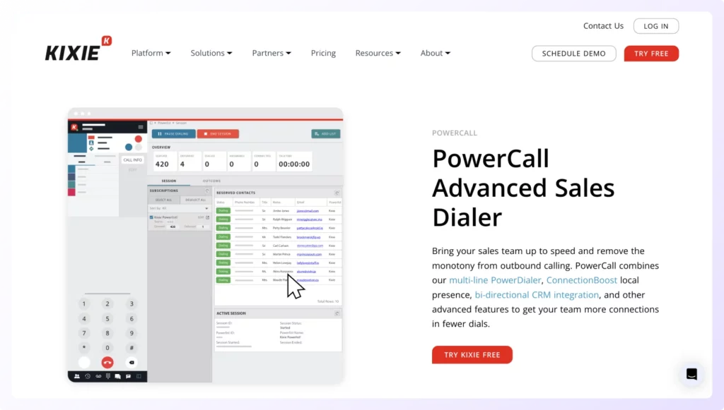 Kixie's PowerCall landing page