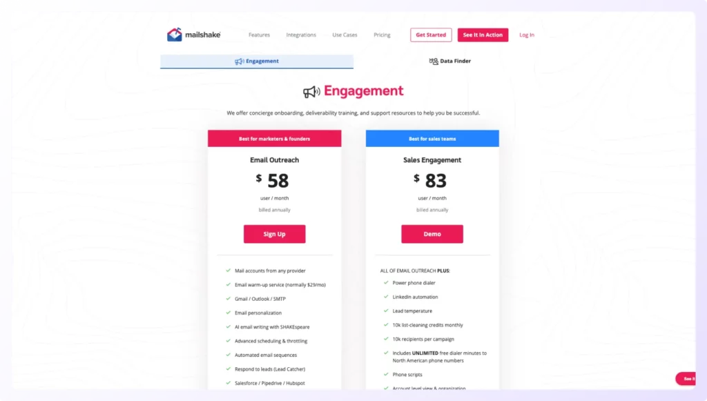 Sales engagement platform pricing of Mailshake