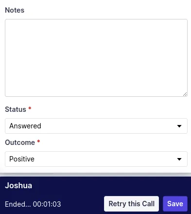 Outcomes note tab