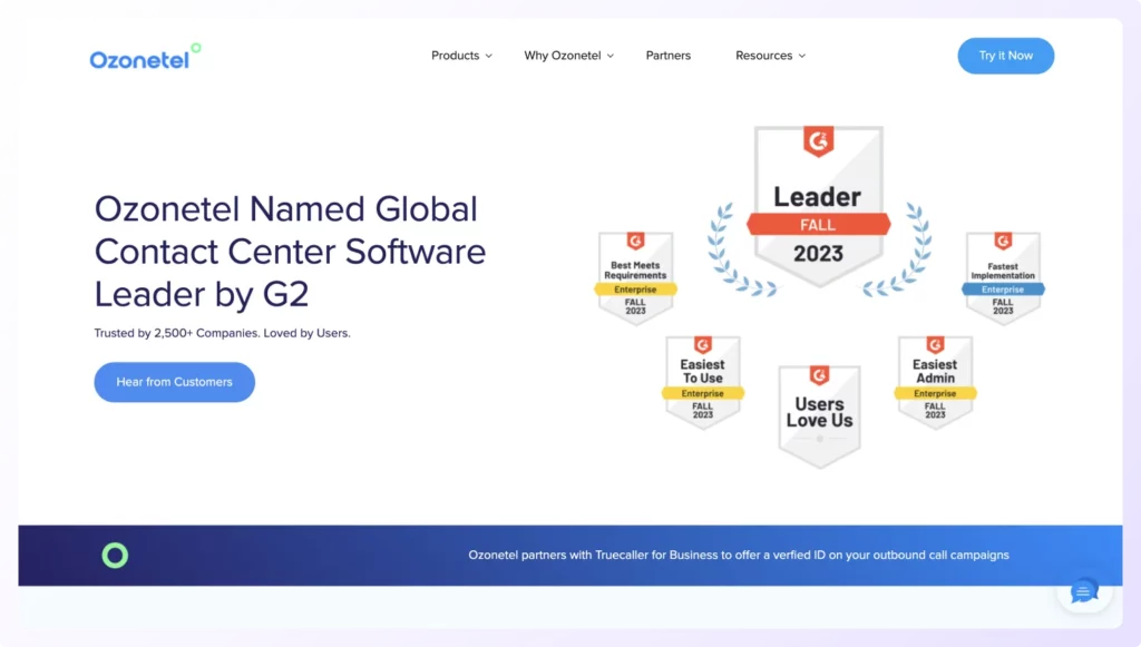 Ozonetel's landing page