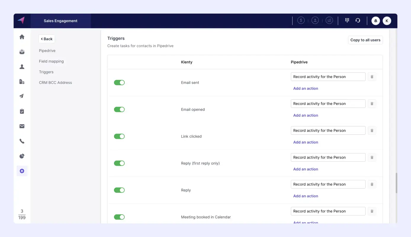Sales Engagement with various triggers