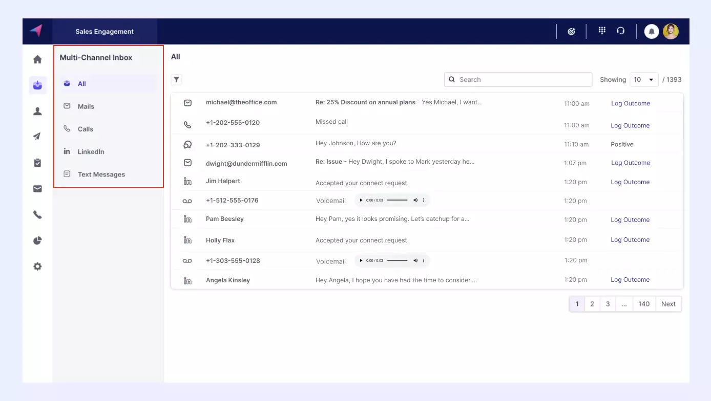 Screenshot of multi-channel inbox
