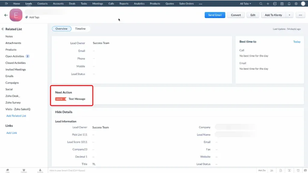 Zoho CRM - New lead & activity after successful outbound campaign interaction